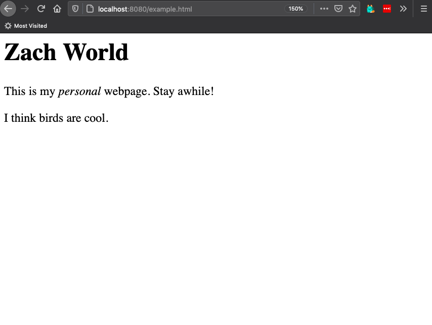 browser displaying basic webpage, with no blue link showing