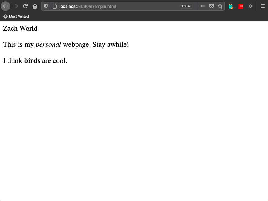 browser shows only personal in italics and birds
in bold